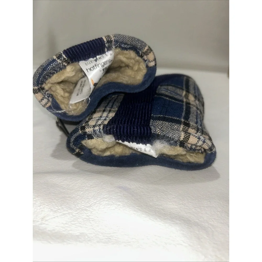 VINTAGE WELLS LAMONT HOTFINGERS MEN‎ GLOVES SIZE LARGE BLUE PLAID LINING ACRYIC
